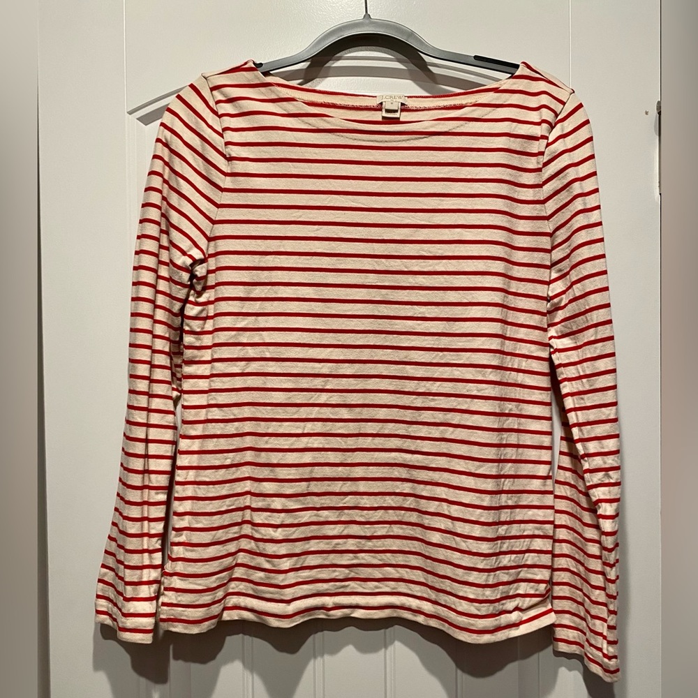 J. Crew beige and red striped shirt size medium